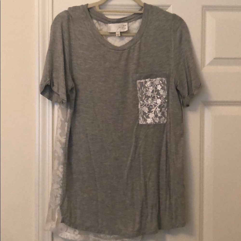 JOA Gray T-shirt with see through back, size M